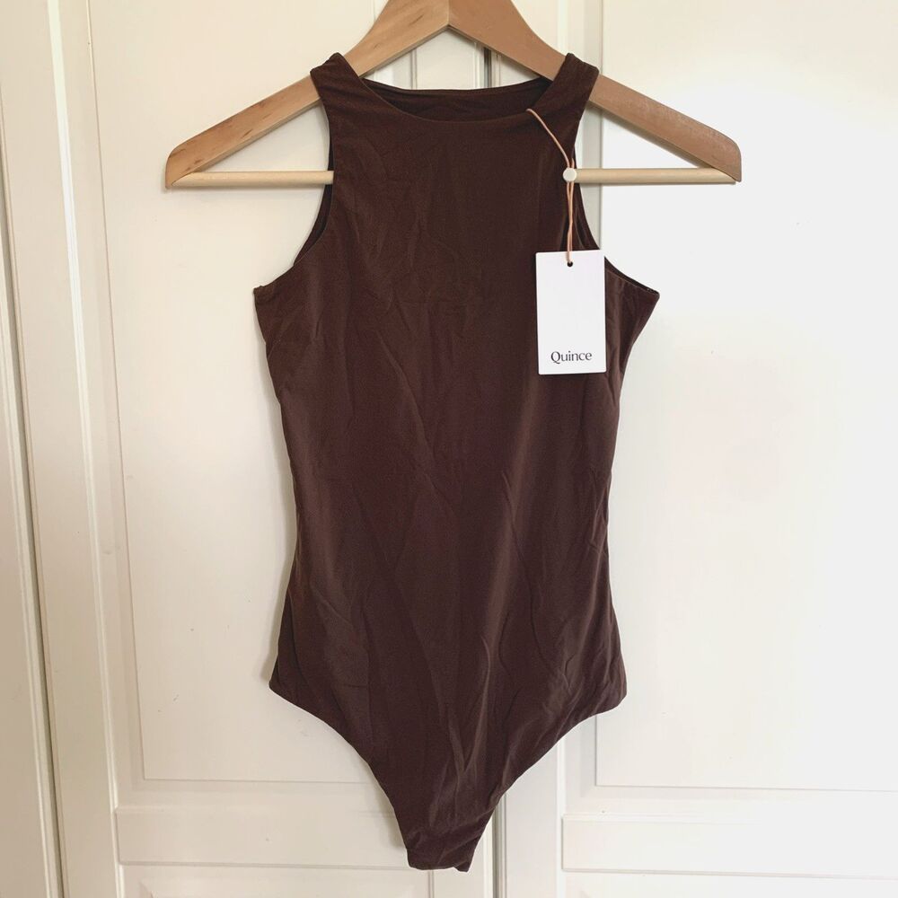 Quince Womens Second Skin High Neck Bodysuit Brown Small S
